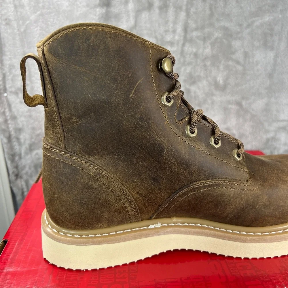 Justin‎ Steel Toe Work Boots Mens 9.5D Brown Leather Lace Up Wedge Sole Safety